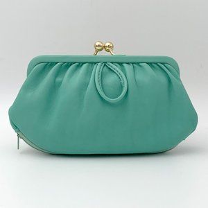 Vintage-style Small Leather Clutch with Coin Purse - Turquoise